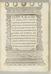 Åttio volymer, den hippokratiska korpusen översatt från grekiska till latin av Marcus Fabius Calvus (ca 1440-1527), Rom: Franciscus Minutius Calvus