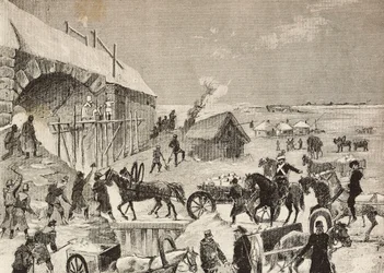 En av fästningarna under uppbyggnad vid Rysslands gräns, gravyr från skiss av Fritzmann, från L