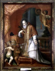 Pius V (1504 - 1572). Anonym målning från en Lombardkyrka.