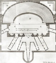 Plan över Teatro Olimpico i Vicenza, ritad av Andrea Palladio (1508-80), byggd 1580-85
