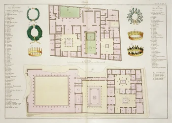Planer över Kvestorns hus och Faunens hus, Pompeji, plansch 25A, klass 5 ur Del I av Nationernas historia