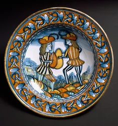 Skylt föreställande två soldater i strid, ca 1520