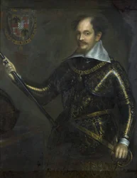 Porträtt av Alessandro I Pico della Mirandola, markis av Concordia och hertig av Mirandola, i rustning, 1622