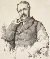 Porträtt av Charles George Gordon, känd som Gordon Pasha (1833-1885), brittisk general, gravyr från teckning av A Riera, från L