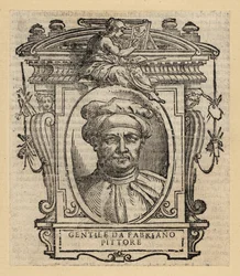 Porträtt av Gentile da Fabriano, italiensk målare i internationell gotisk stil, cirka 1370-1427