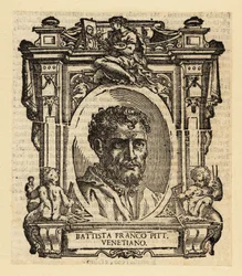 Porträtt av Giovanni Battista Franco, italiensk manéristisk målare och etsare verksam i Rom, Urbino och Venedig i mitten av 1500-talet
