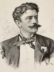 Porträtt av Herbert von Bismarck (1849-1904), tysk politiker, gravyr av Riera från fotografi av Vianello Brothers, från L