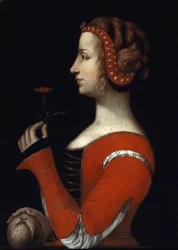 Porträtt av Laure (Laura) av Noves (1308-1348), Aimee kvinna från Petrarca (Francesco Petrarca) Målning av den italienska skolan på 1500-talet. London, Victoria and Albert Museum