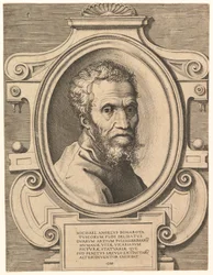 Porträtt av Michelangelo, pub. C1564.