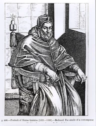 Porträtt av påven Sixtus V (1520-90) illustration från "Vetenskap och litteratur under medeltiden och renässansen", skriven och graverad av Paul Lacroix, 1878