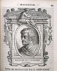 Porträtt av Tommaso Masaccio (1401-28) från Vasaris Lives of the Artists, publicerad första gången 1550