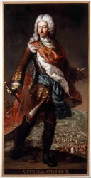 Porträtt av Vittorio Amedeo II di Savoia kallad Volpe Savoiarda (1666-1732) (Victor Amedee II eller Victor-Amedee), hertig av Savojen och kung av Sicilien sedan av Sardinien. Målning bevarad på Slottet A. Racconigi.