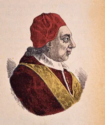 Porträtt av påven Benoit XIV (benedetto, Benedikt eller Benedictus) (1740-1758), 1898 (gravyr med senare färgsättning)