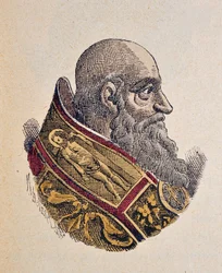 Porträtt av påven Paul III (Paolo, Paulus eller Alessandro Farnese) (1534-1549), 1898 (gravyr med senare färgsättning)