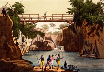 River Roccie nära San Benedetto, Isle of Madagaskar, från Costumes of ... av Giulio Ferrario, ca 1820-30-talet