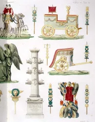 Romerska stridsvagnar, troféer och militära monument, detalj av plansch 20, klass 5 ur del I av 