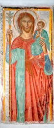 Saint Christopher Anonymous 1300-talsfresk Varazze, kapell på slottet Invrea, Italien