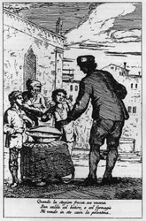 Säljare av Polenta på gatorna i Venedig (Venezia) på 1700-talet.