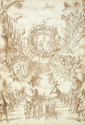 Scenografi för operor på San Salvatore-teatern i Venedig, 1675 (penna- och bläcktvätt på papper)