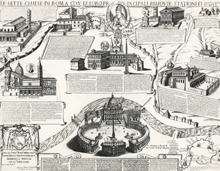 Roms sju kyrkor, med porträtt av Alexander VII (påven 1655-1667), Italien