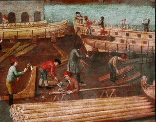 Skeppsvarv i Venedigs arsenal Detalj - Målning av den venetianska skolan - 1700-talet - Venedig, Correr museum