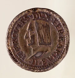 Silvermynt (testone) från Ferrara: hertig Ercole I d