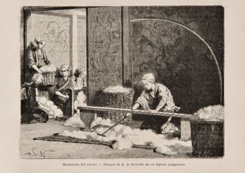 Spinning Cotton, Japan, från den italienska upplagan av Tour du Monde, 1869