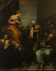 St Catherine disputerar med domarna, ca 1650-1710 (olja på duk)
