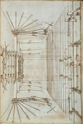 Scenmaskineri för operorna på San Salvatore-teatern i Venedig, 1675 (penna- och bläcktvätt på papper)
