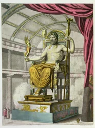 Staty av Jupiter i ett tempel, från Costumi dei Romani, graverad av Angelo Biasioli (1790-1830), c.1805-20 (akvatint)