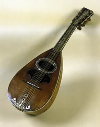 Stilleben av napolitansk mandolin uppfann av Giuseppe Filano. Neapel 1784
