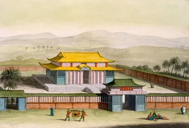 Temple Daibods i en förening på landsbygden, från Costume dei... av Giulio Ferrario, ca 1820-30-talet (handfärgad litho)