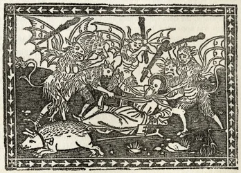 The Bastinading of St. Anthony, från "A Catalogue of a Collection of Engravings, Etchings and Woodcuts", av Richard Fisher, publicerad 1879