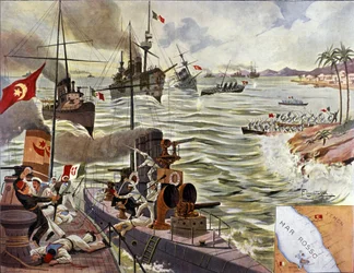 Slaget vid Kunfuda Bay, januari 1912 (färglitografi)
