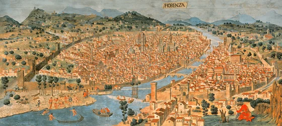 "Carta della Catena" som visar ett panorama över Florens