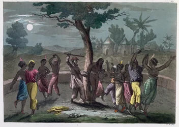 The Dance of the Mambo-Jombo, enligt Mungo Parks resor, från A History of Costume av J. Ferrario, publicerad i Milano ca 1820