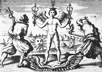 Filosofernas kvicksilver, från Della Tramutatione Metallica av Giovanni Battista Nazari (1589) illustrerad i en magisk historia publicerad i slutet av 1800-talet