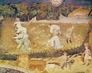 Augusti månad, detalj av skörden, c.1400 (fresk)