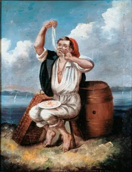 Pastätaren. Anonym målning från 1800-talet. Rom, Museo Nazionale delle Paste Alimentari, Fondazione Agnesi