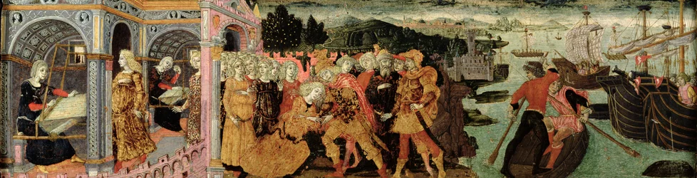 The Return of Ulysses, cassonepanel, Sienese (olja på panel)