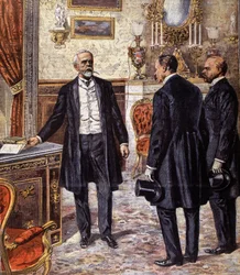Skiljandet av Norge och Sverige 1905 (färglitografi)