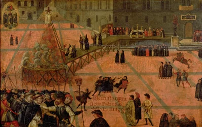 Tortyren av Savonarola (1452-98) (olja på panel)