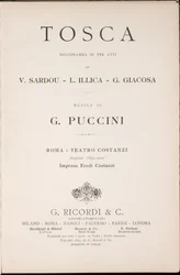 Titelsida, Libretto della Tosca, av Giacomo Puccini, Ricordi Edition, Italien