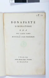Titelsida av Bonaparte Liberatore av Niccolo Ugo Foscolo (1778-1827) originalutgåva, 1797 (tryckt papper)