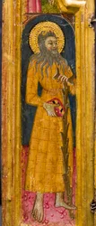 Triptyk: S:t Anthony Abbot Enthroned, S:t Paul the Hermit och S:t Onophrius, detalj, mitten av 1300-talet (tempera på pannå)