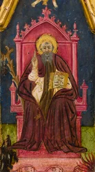Triptyk: S:t Anthony Abbot Enthroned, S:t Paul the Hermit och S:t Onophrius, detalj, mitten av 1300-talet (tempera på pannå)