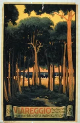 "Viareggio", utgiven av Richter och Co, Pisa, italienska (färglitografi)