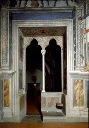 Utsikt över ett fönster i Hall of Lilies byggd 1299-1314