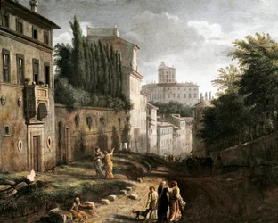 Utsikt över San Bonaventura-gatan i Palatine-kullen i Rom (målning