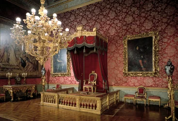 Utsikt över tronrummet eller Chamberlains Room 1800-talets kungliga lägenheter, Palazzo Pitti, Florens Italien